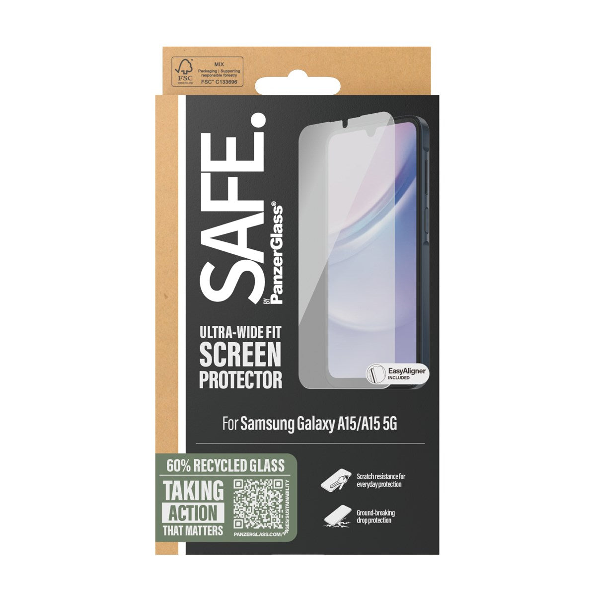 SAFE. by PanzerGlass® Displayschutz Samsung Galaxy A15 | A15 5G | Ultra-Wide Fit m. EasyAligner